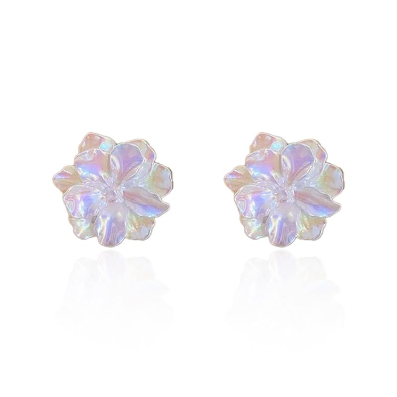 Shell Pearl Flower Stud Earrings for Princess Unique Sparkling Ocean Mermaid