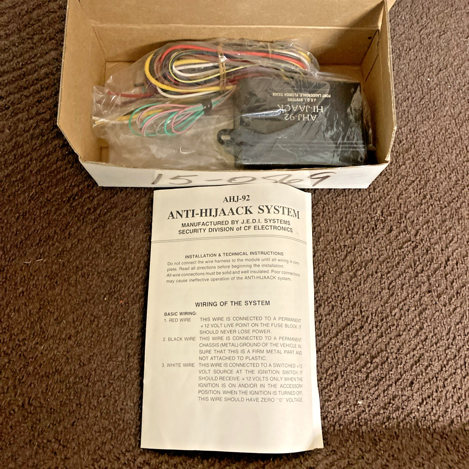 Vintage Anti-hijack system AHJ-92 J.E.D.I. Systems - car engine immobilizer