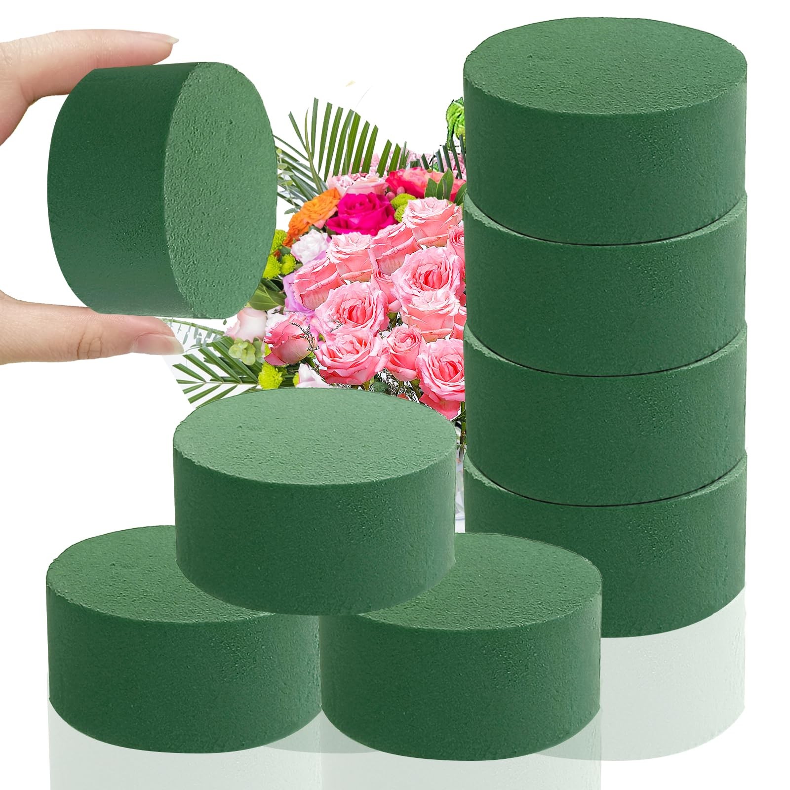 6 Pcs Round Floral Foam Blocks,3 in Green Wet Dry Florist 3.1in,