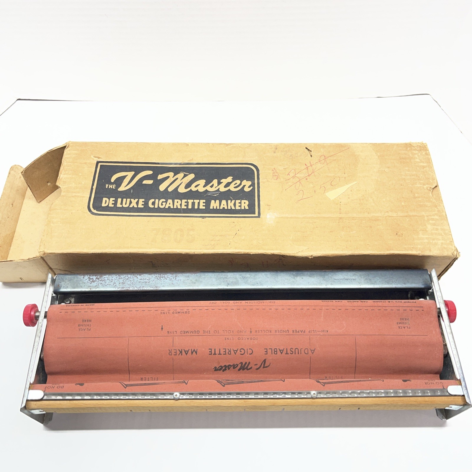 Vintage V-Master Deluxe Cigarette Maker Rolling Machine, Cigarette Papers & Box