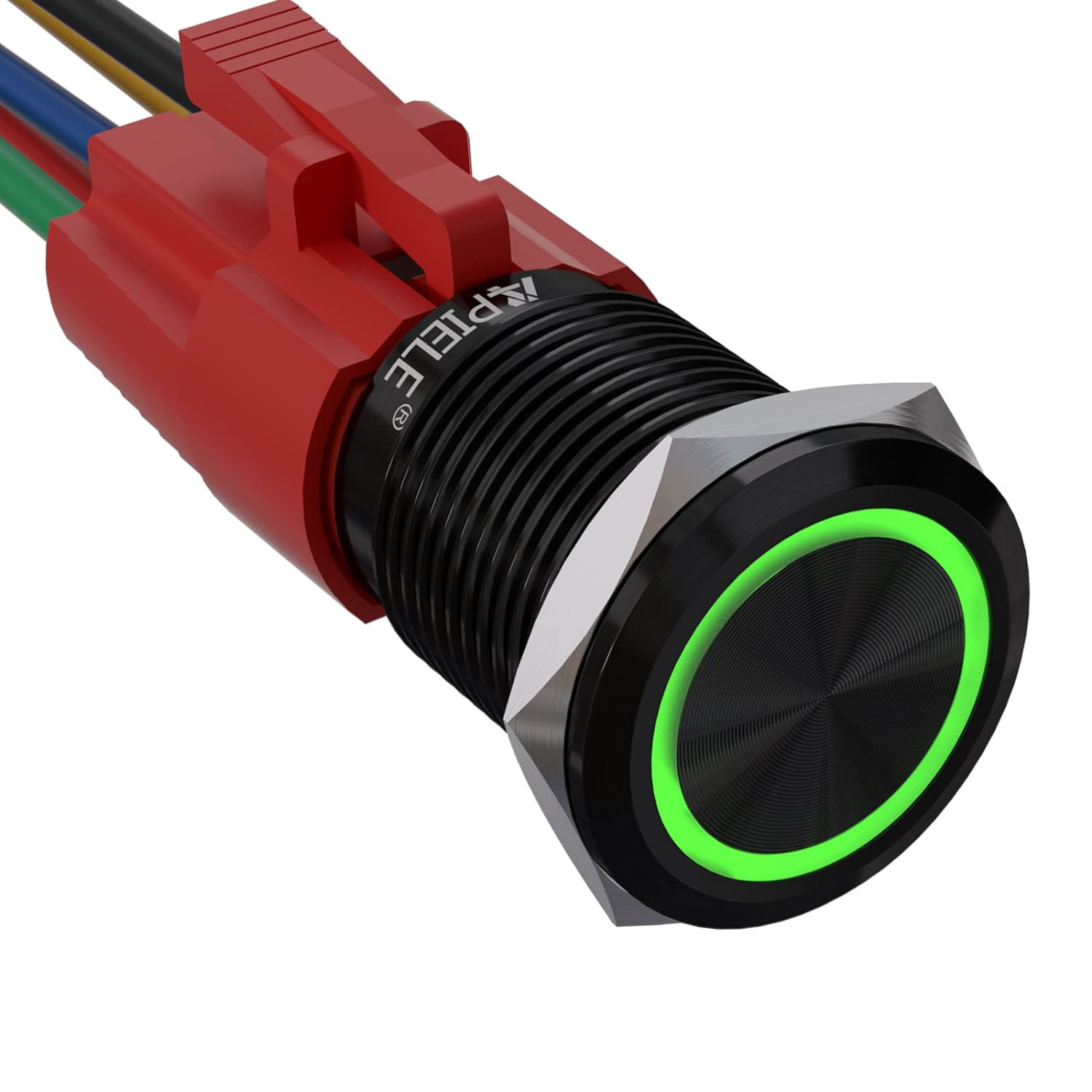 APIELE 16mm Latching Push Button Switch 12V DC On Off Black Shell with LED Angel