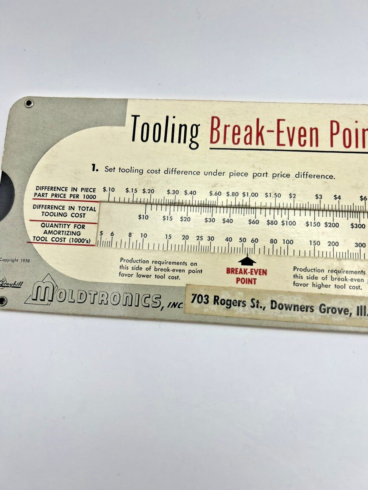 Vintage Tooling Break-Even Point Calculator Moldtronics Perrygraf IL