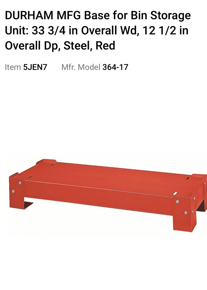 DURHAM MFG 364-17 BaseforBinStorageUnit,Red,Steel,PwdrCtd 5JEN7