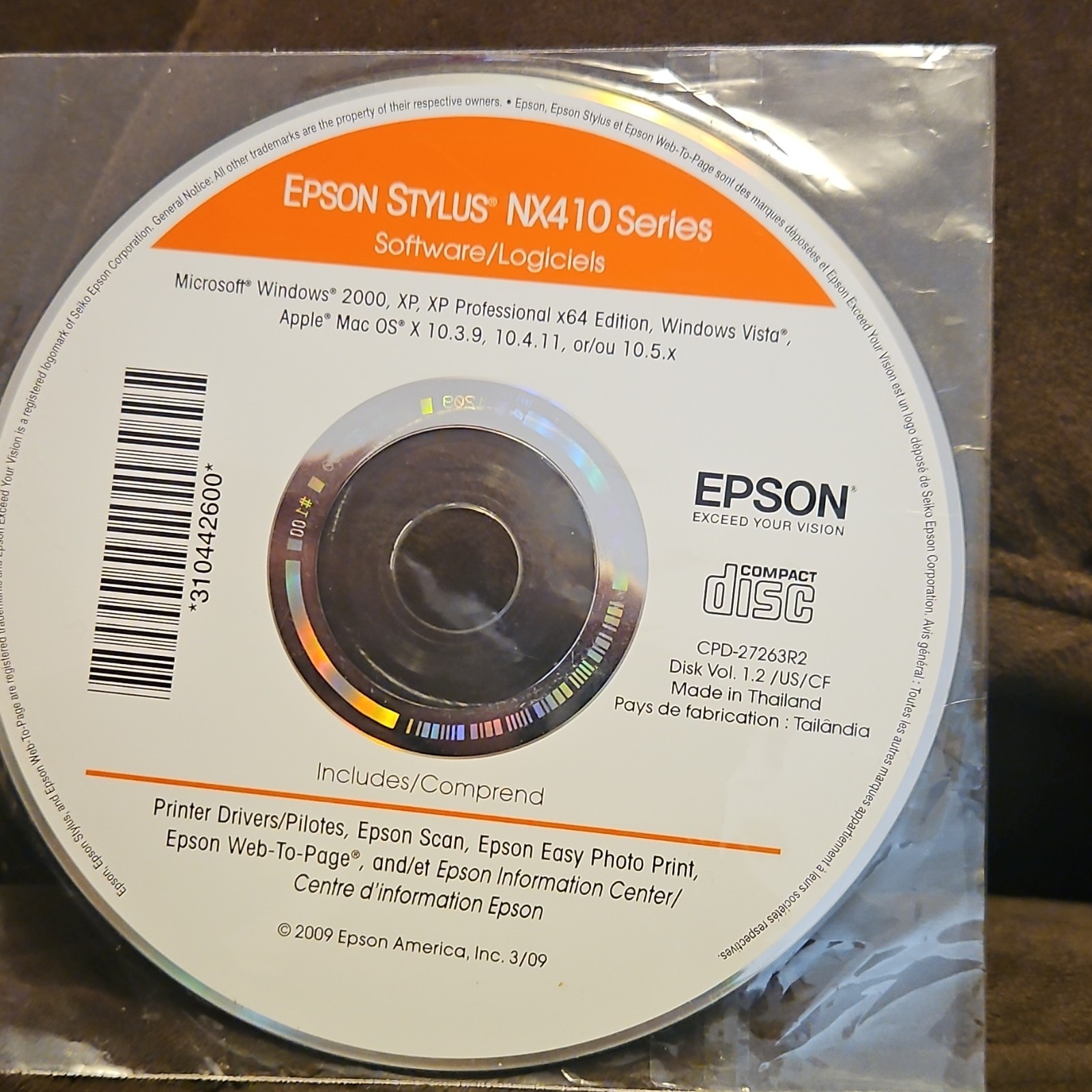 Epson Stylus NX410 Series Drivers Update Software CD Windows XP/Vista/Mac