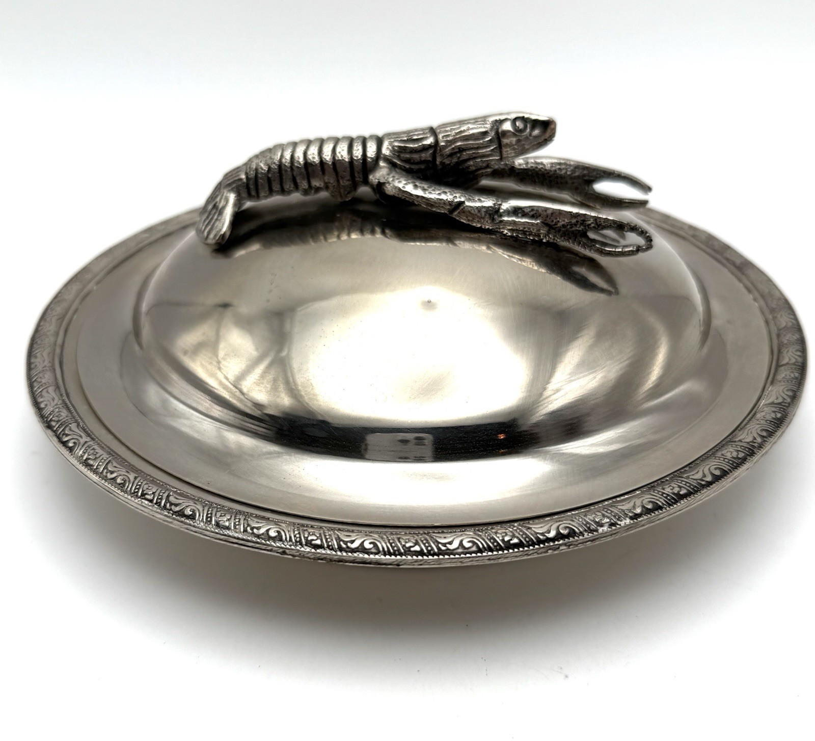 Vintage Silver Plated Lobster Handle Baking Dish - Missing Insert - 7” Round