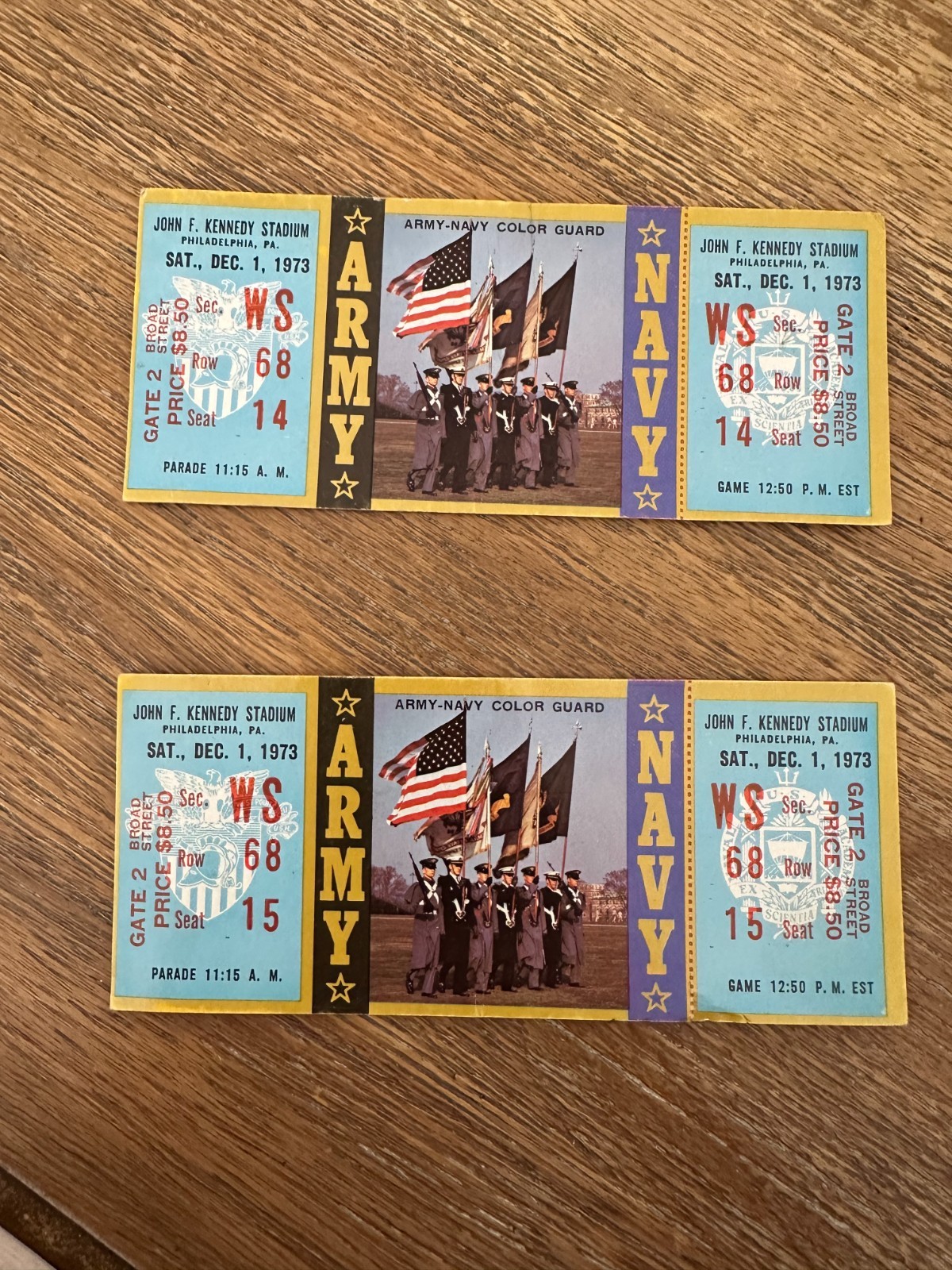 Army Navy Color Guard Tickets from 1973