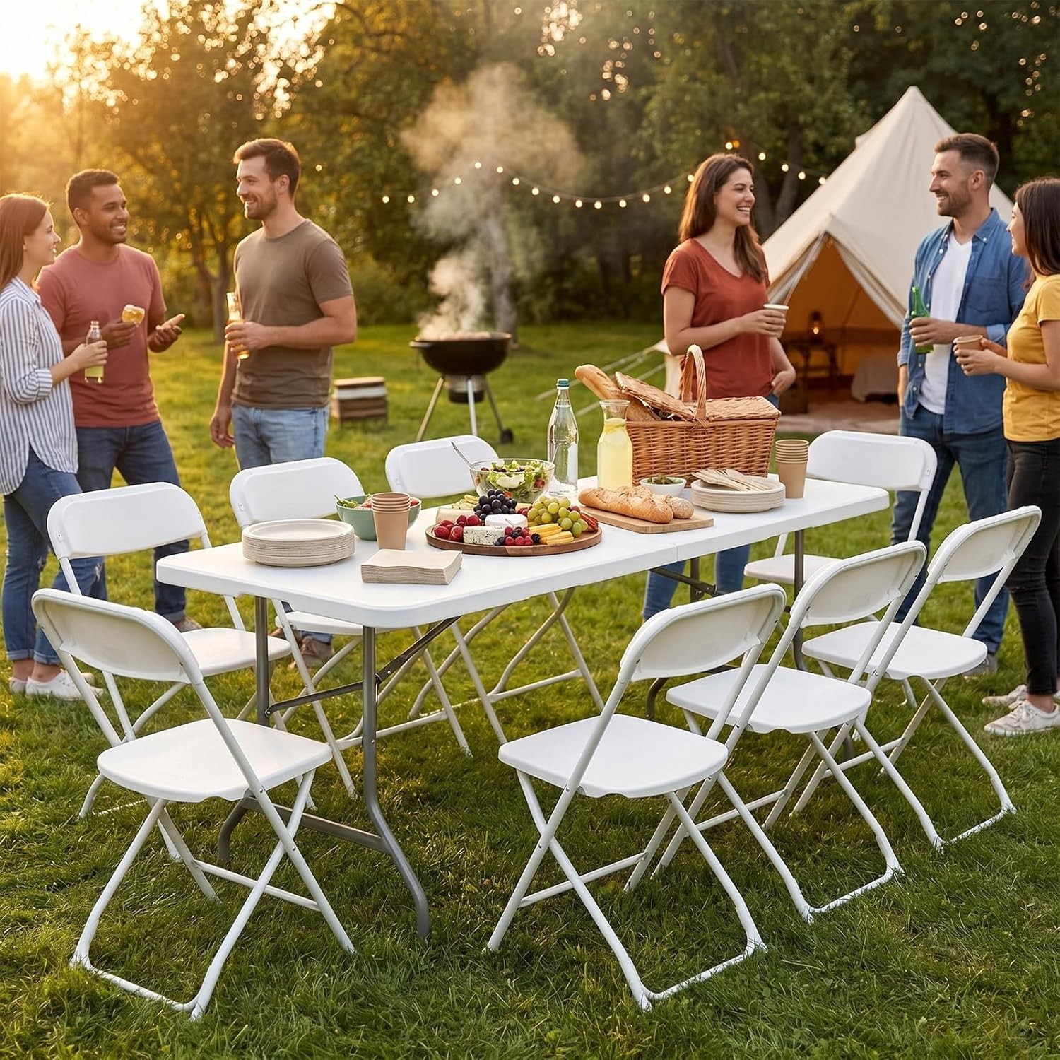 6 FT Folding Picnic Table Simple to Fold and Keep, 3.8 FT Foldable Table for