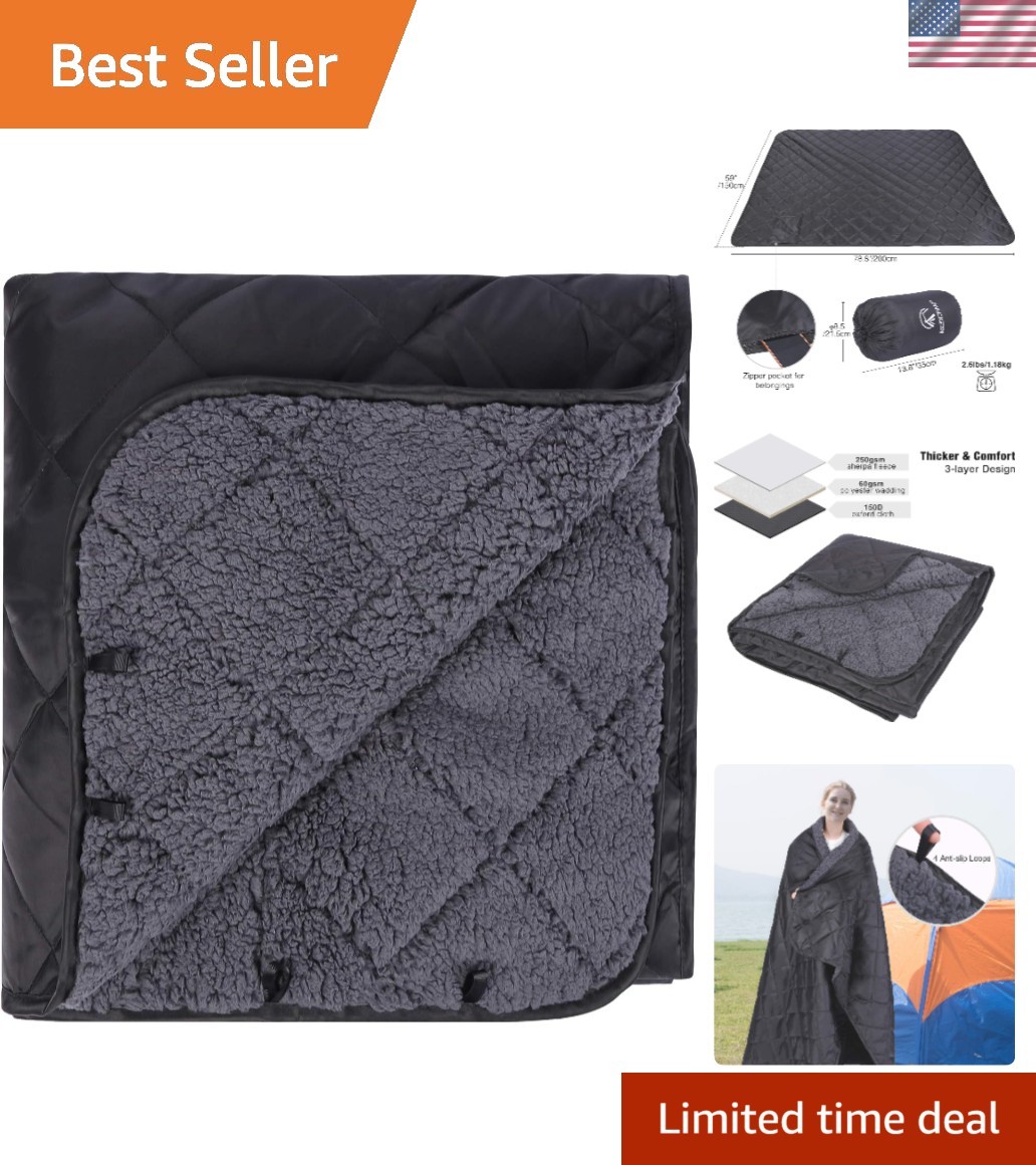 Plush Sherpa Camping Blanket 59x79 - Windproof & Cozy Outdoor Essential