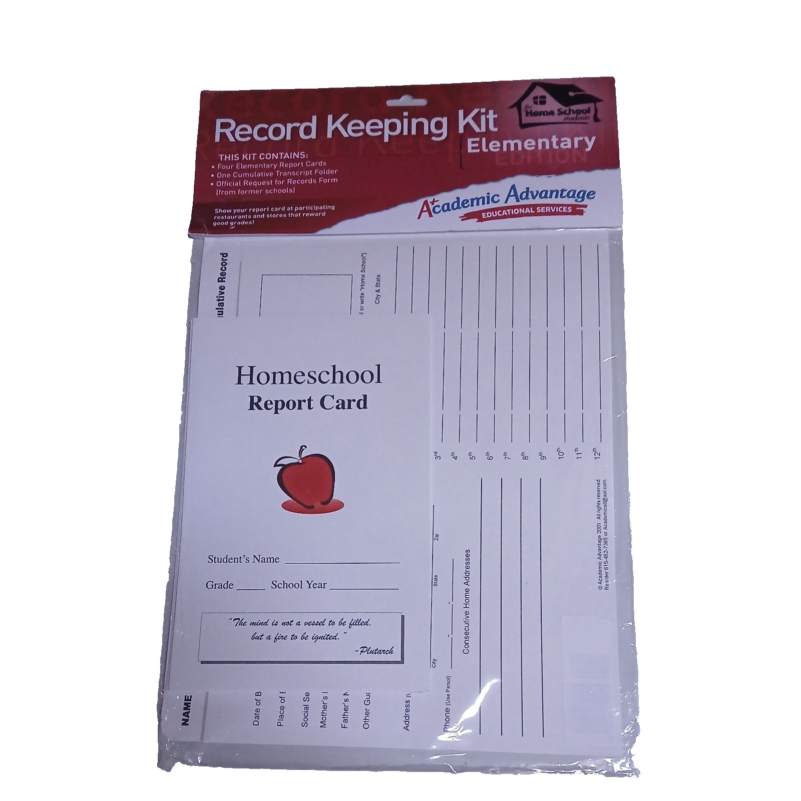 Homeschool Record Keeping Kit, 4 Report Card & 1 Cumulative Transcript Folder