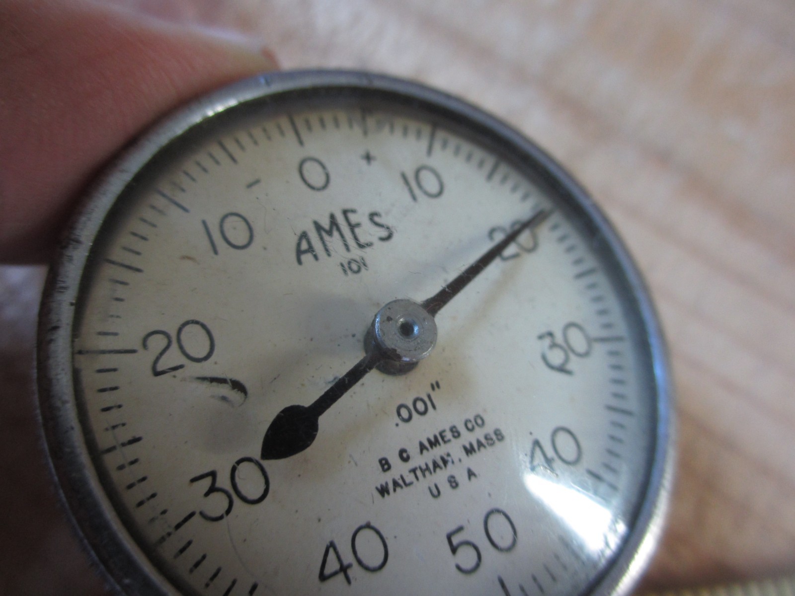 Vintage Ames 101 Dial Indicator .001" Machinist Tool Clear Back - Not Zeroed