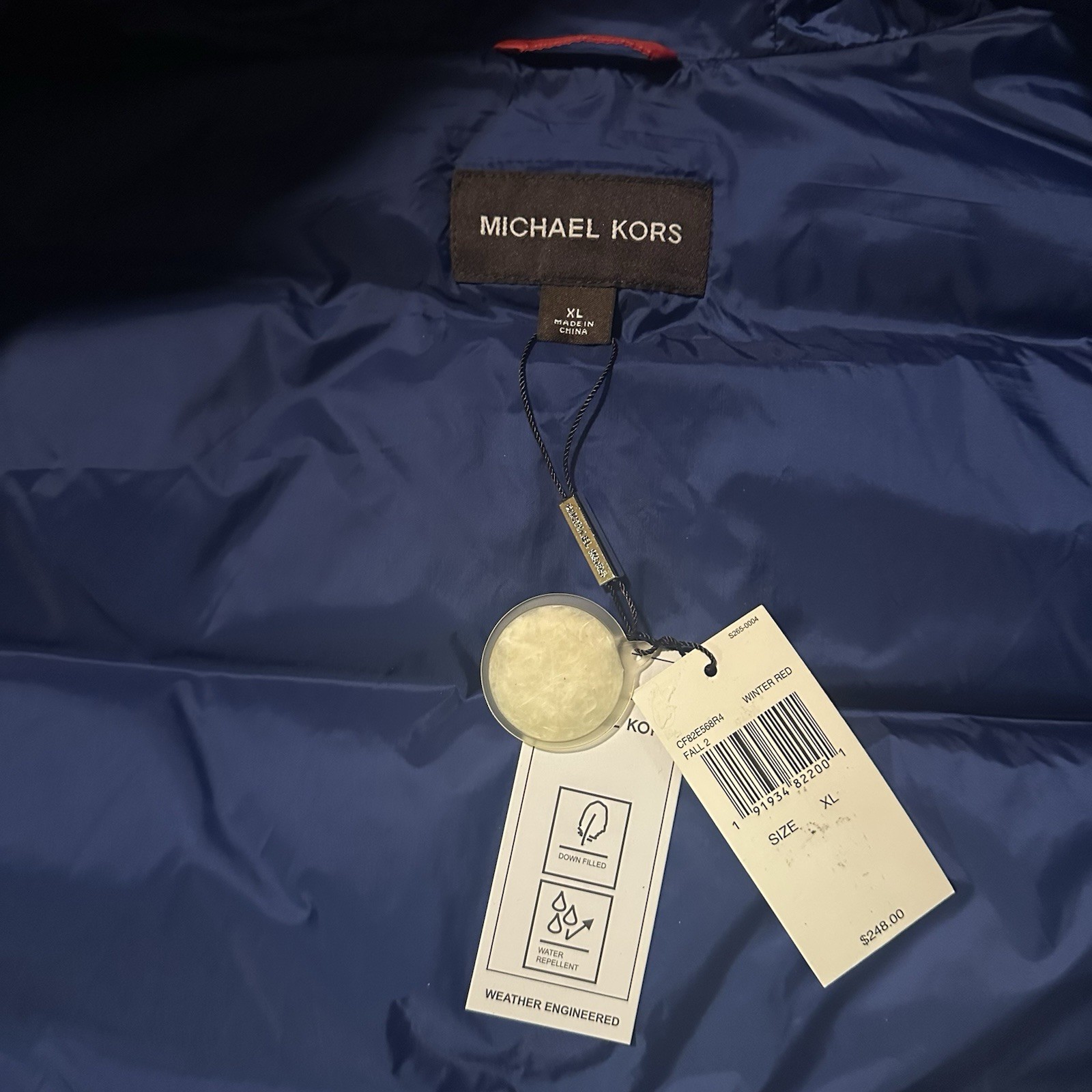 Michael Kors Red Blue Hooded Down Puffer Vest Weather Engineered Size XL
