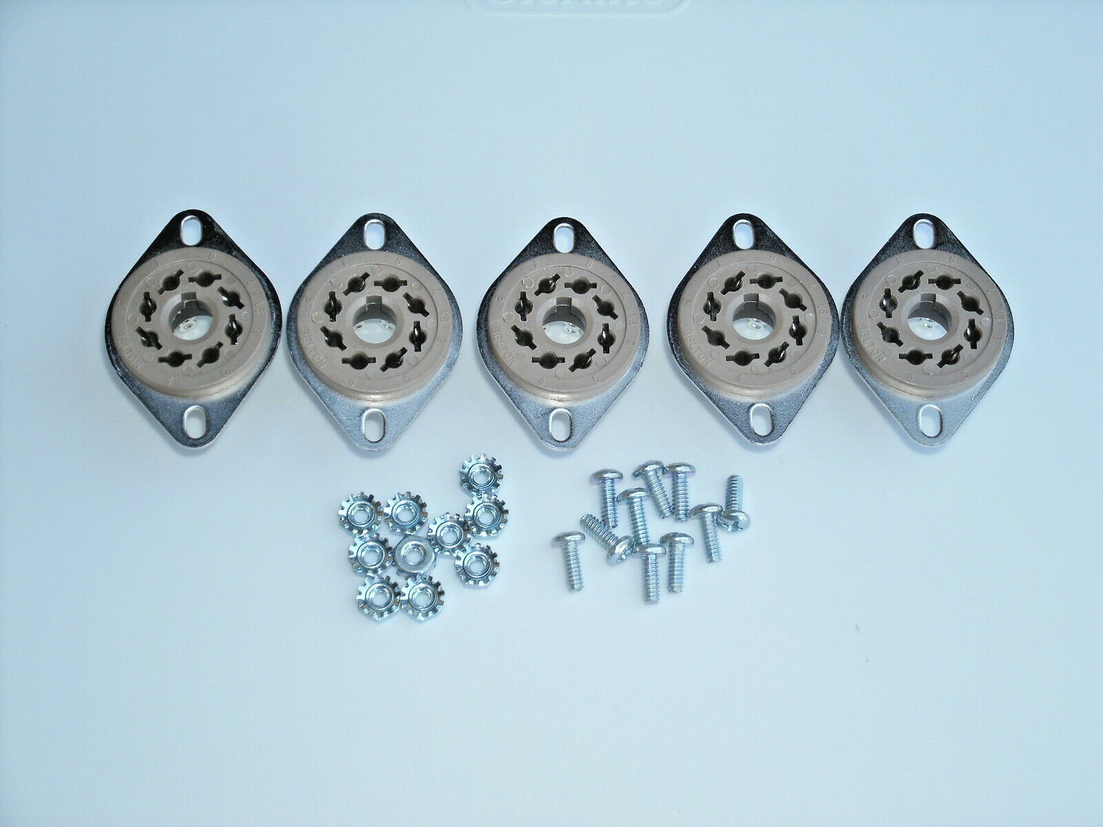 BELTON 8 pin OCTAL micalex tube sockets for 6V6, 6L6, set of 5 w/ mounting bolts