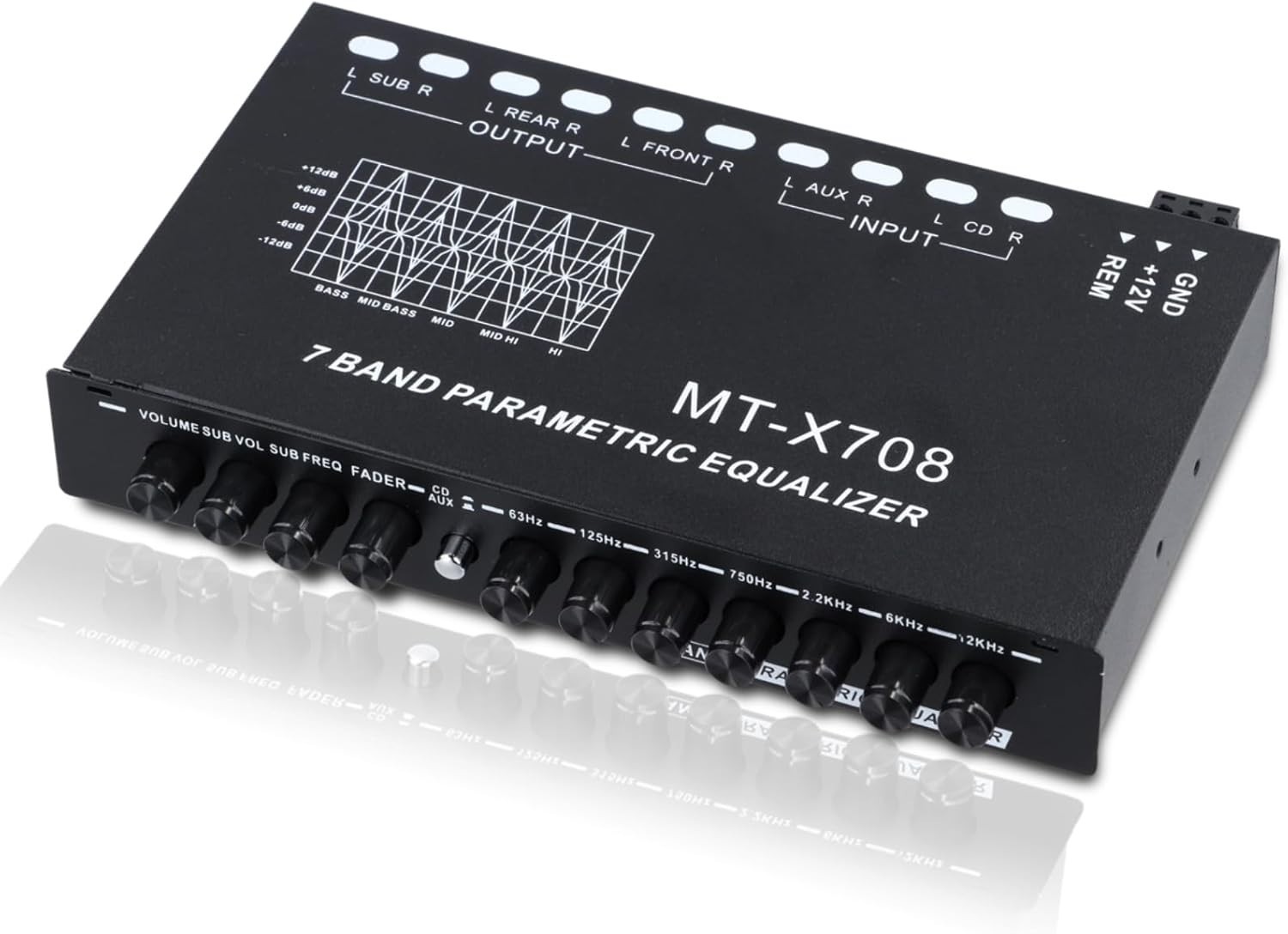 Adjustable 7-Band Car Audio Equalizer with 6-Channel Output & Subwoofer Control