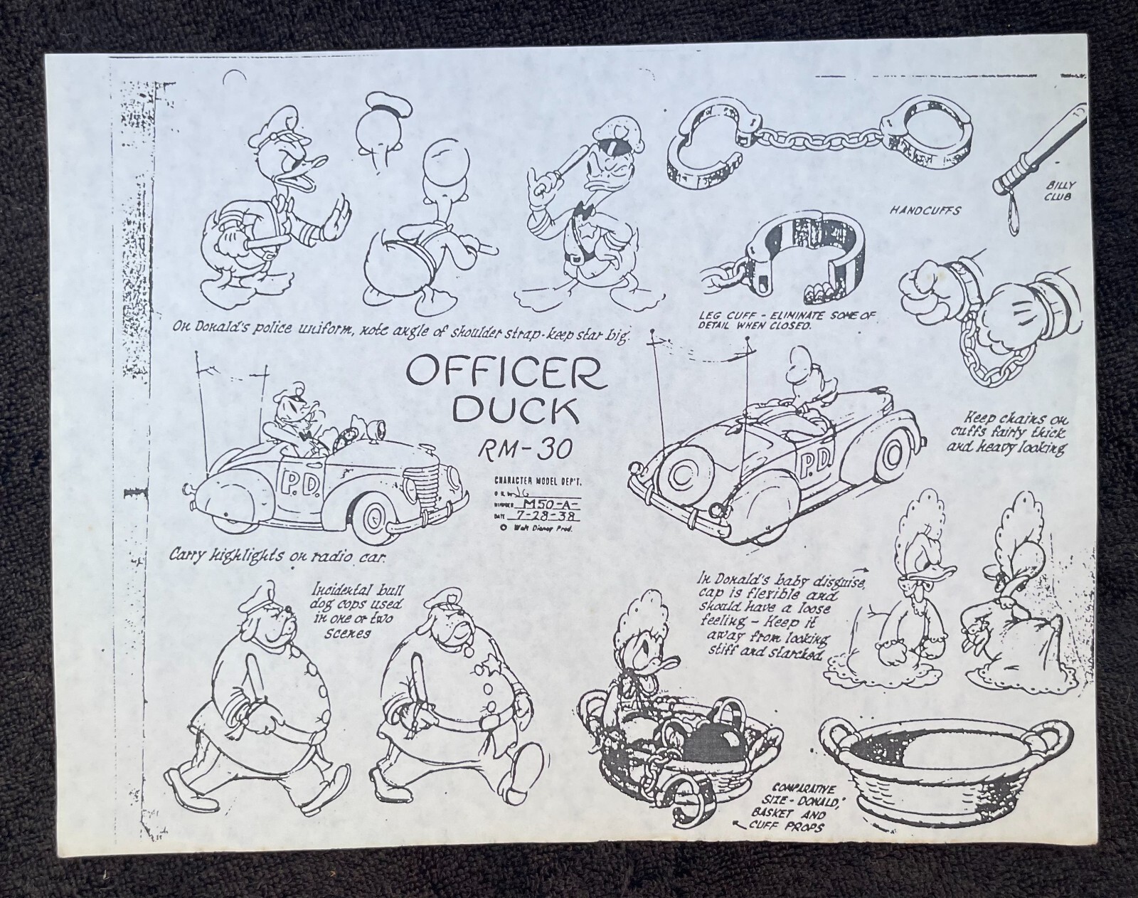 DONALD DUCK  OFFICER DUCK Walt Disney Studios ANIMATION Model Sheet PHOTOCOPY 1
