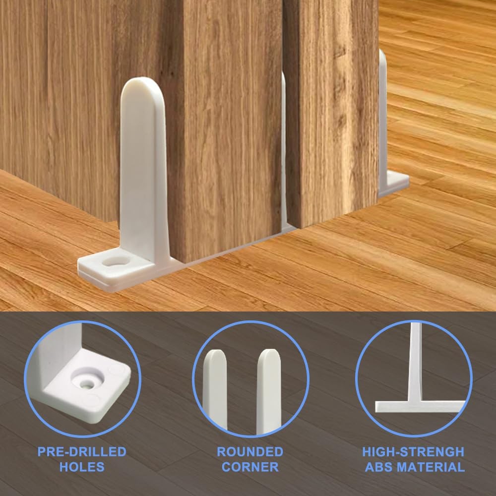 2 Pack White Sliding Closet Door Floor Guide ABS Bottom Guide