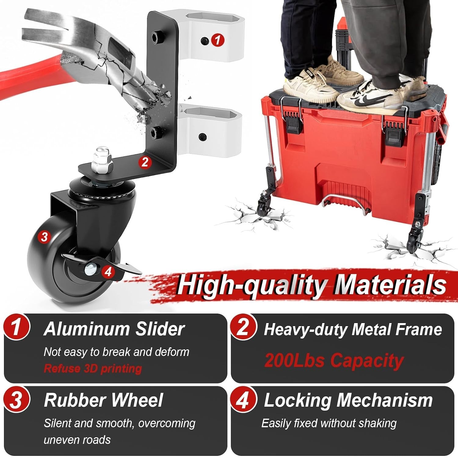 Packout Wheels Alloy Steel 360° Swivel Locking Casters for Toolboxes