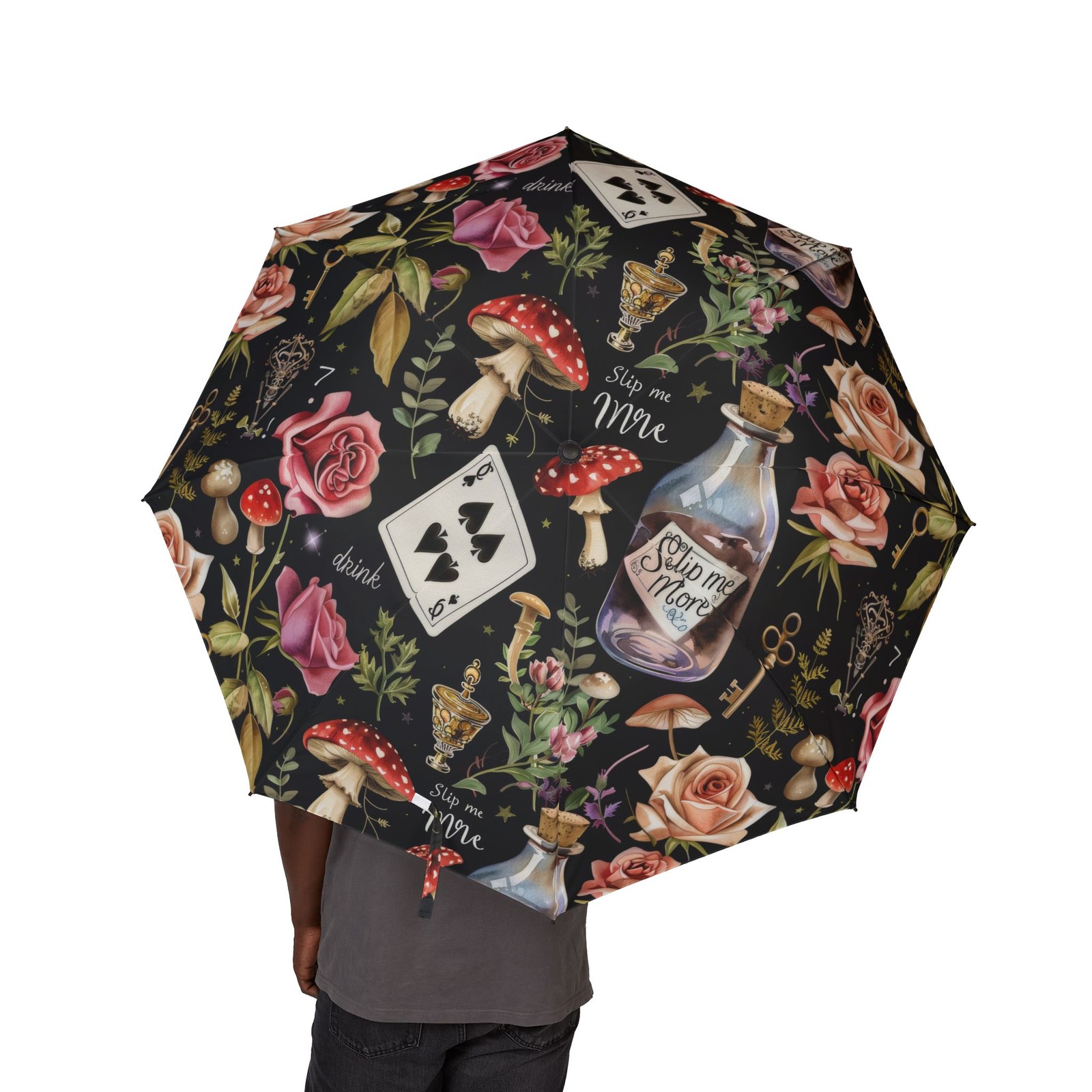Alice in Wonderland Potion Pattern Umbrella | Floral Cards Teacup Design