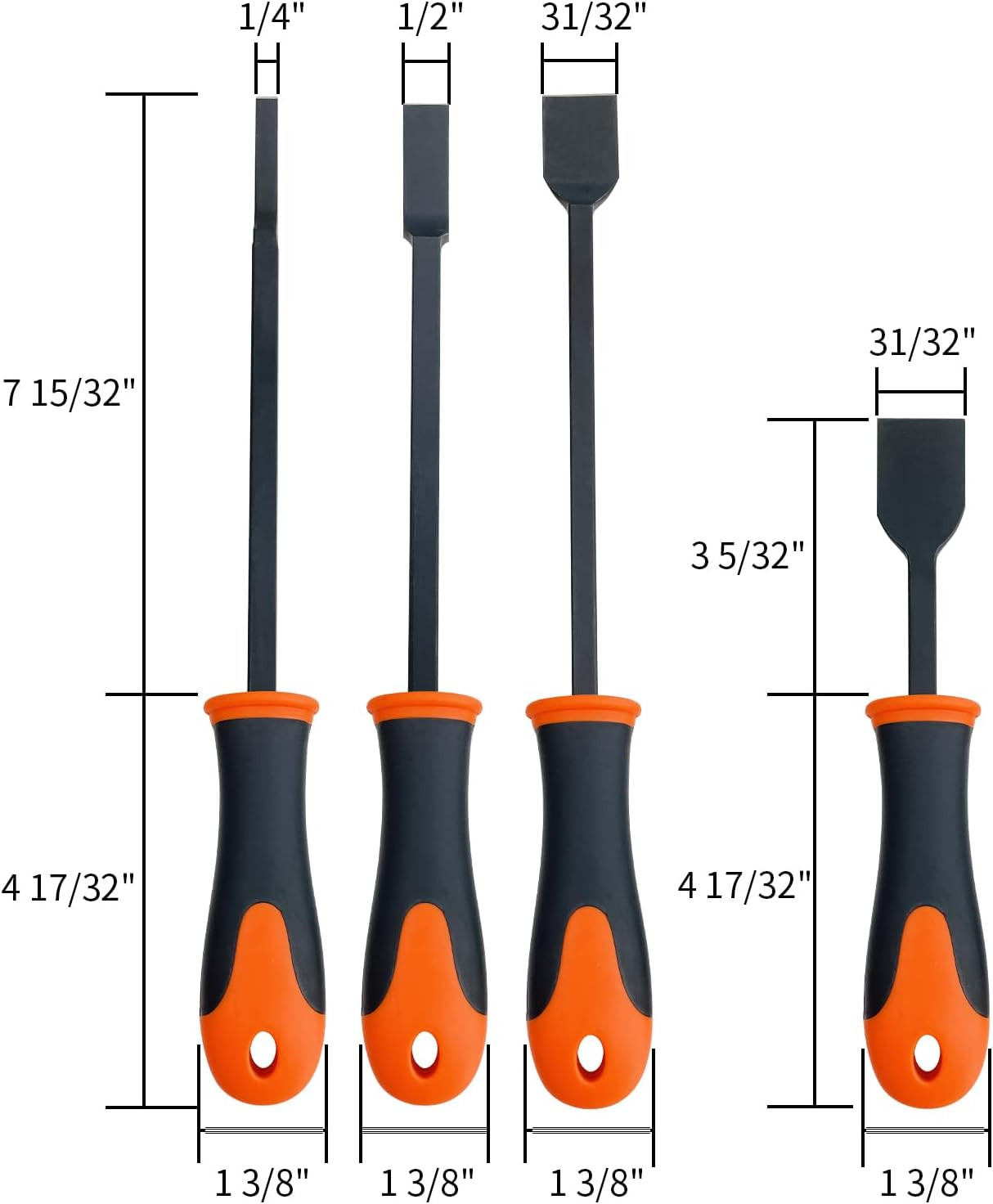 Gasket Scraper Set 4Pc 1/4" 1/2" 31/32" Rust Residue Removal Tool Extended Handl