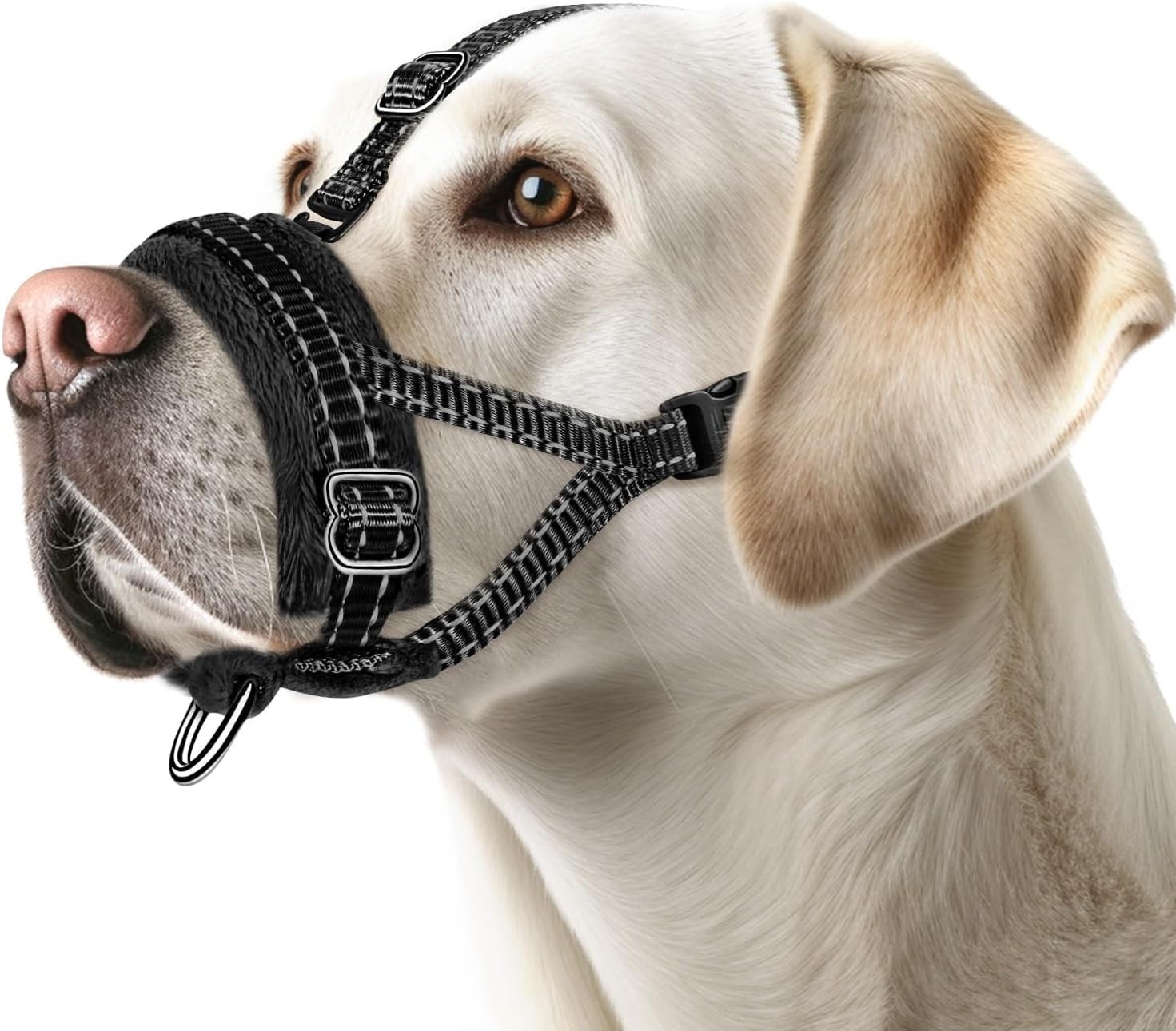 Soft Adjustable Padded Nylon Dog Muzzle Anti Chewing Barking Black Medium