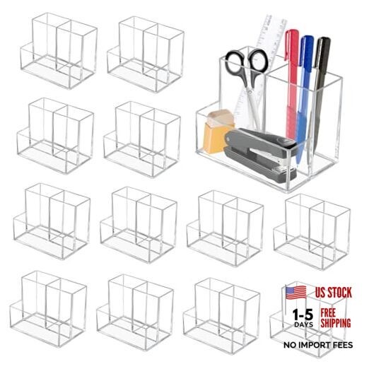 12 Pcs Acrylic Pencil Holder for Desk, Acrylic Desk Organizer with 12Pcs Clear