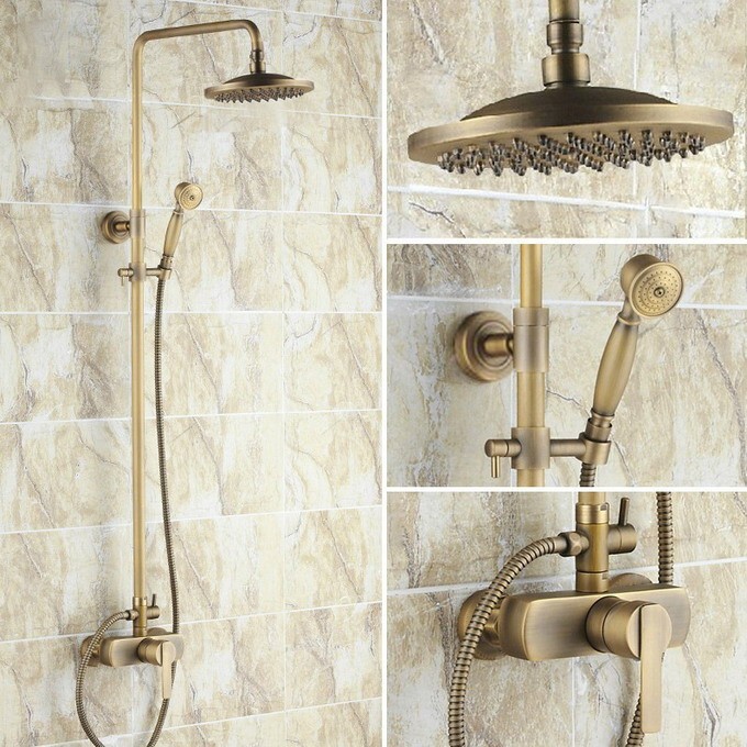 Antique Brass Bathroom Rainfall Shower Faucet Set Single Lever Mixer Tap srs175