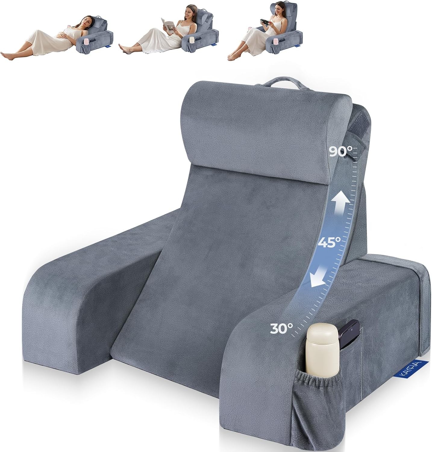 Reading Pillow 30-90° Stepless Adjustable Angle &Height 2 in 1 Back Wedge Pillow