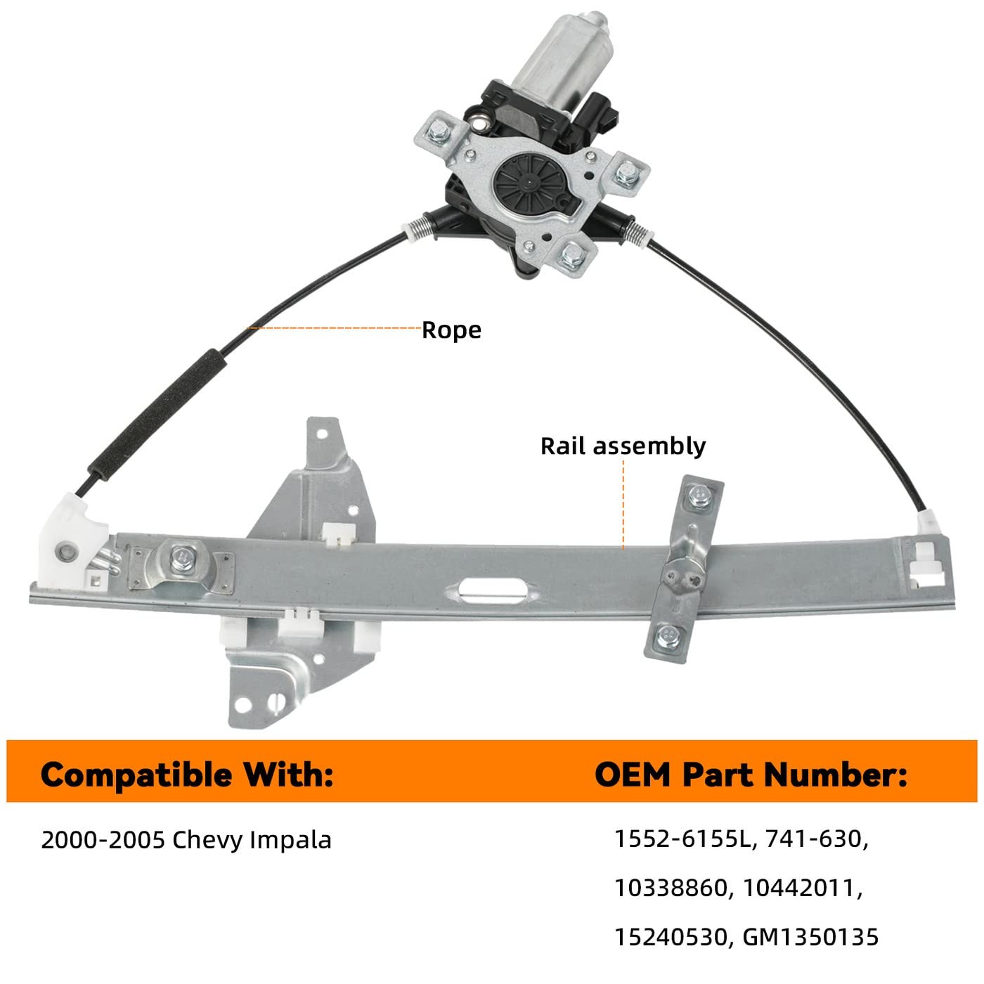 Front Left Driver Side Power Window Regulator with Motor Assembly - Silver