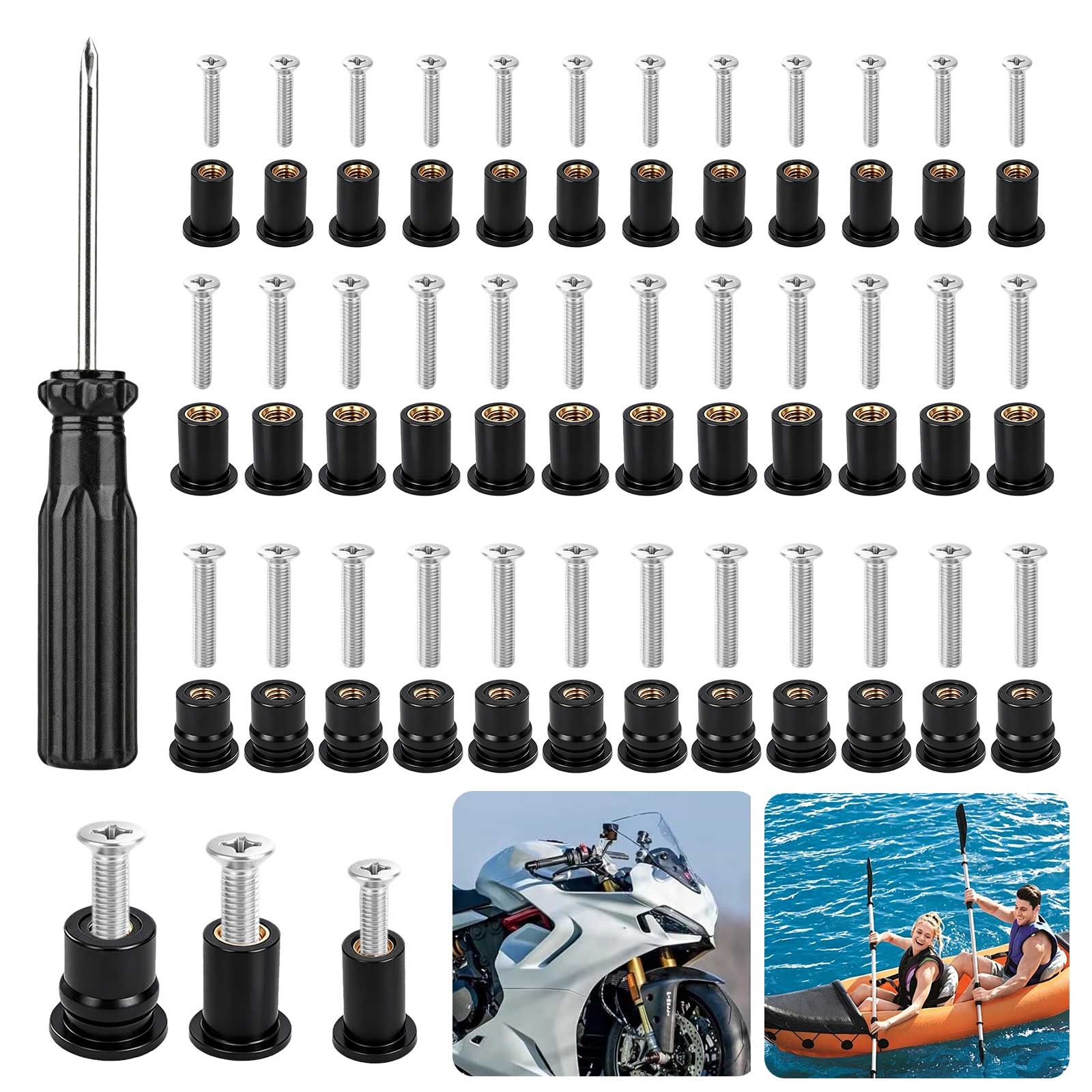 36 Pairs Rubber Well Nut Kit M4 M5 M6 Neoprene Screws for Kayak Boat Windscreen