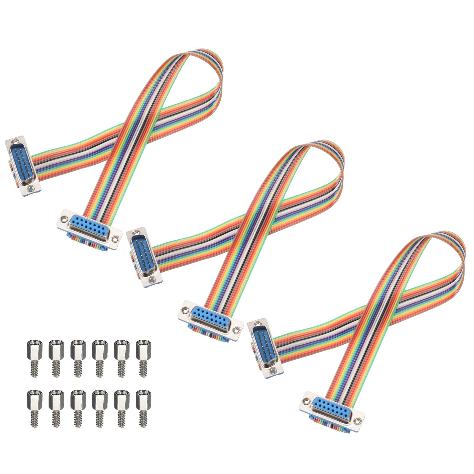 3 PCS DB9 Male To Female IDC Rainbow Flat Ribbon Cable 11.8" Jumper Wire