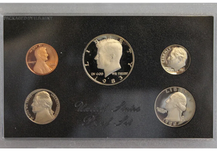 1983 Proof set CN-Clad Kennedy Half dollar Washington - (OGP) 5 coins
