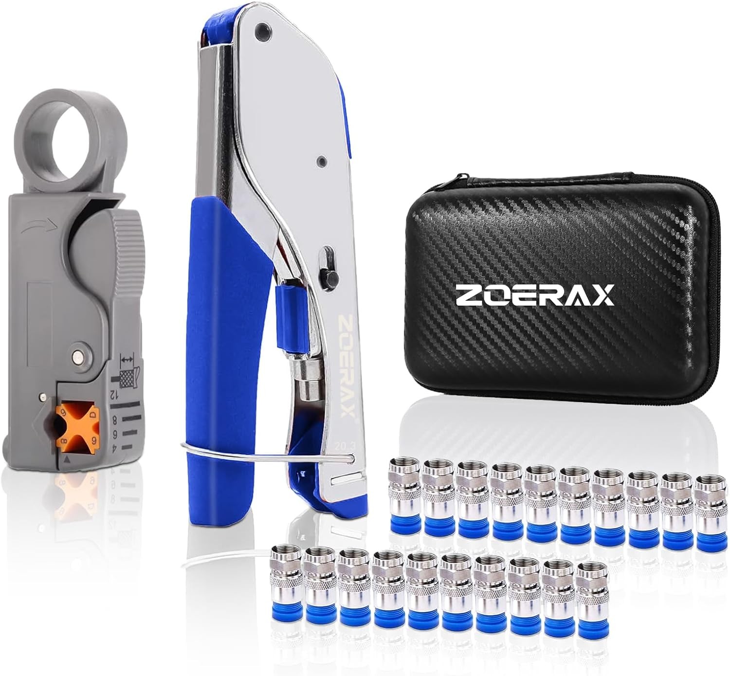 Coax Cable Crimper Kit for RG59 RG6, 3-in-1 Coaxial Tool Set, Includes Stripper