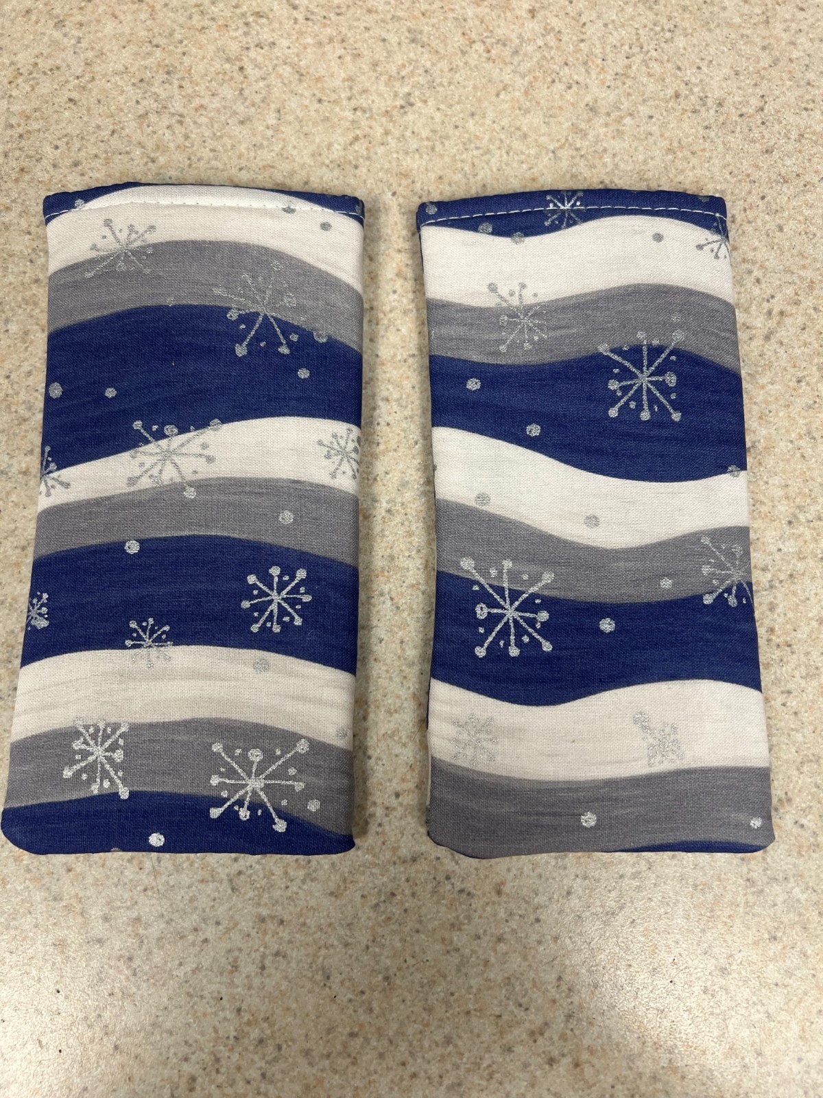 Sunglass / Eyeglass Fabric Cases - Silver Snowflakes on Blue & Gray Stripe - Set