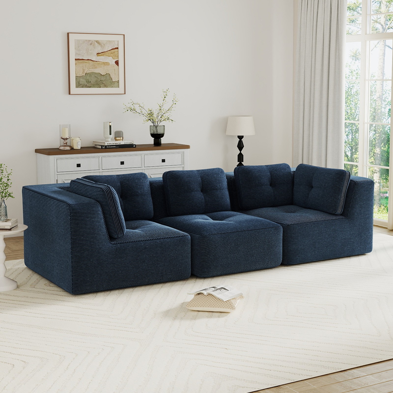 Modern Modular Sectional Sofa for Living Room, Corduroy Fabric, Oversized 3-Se