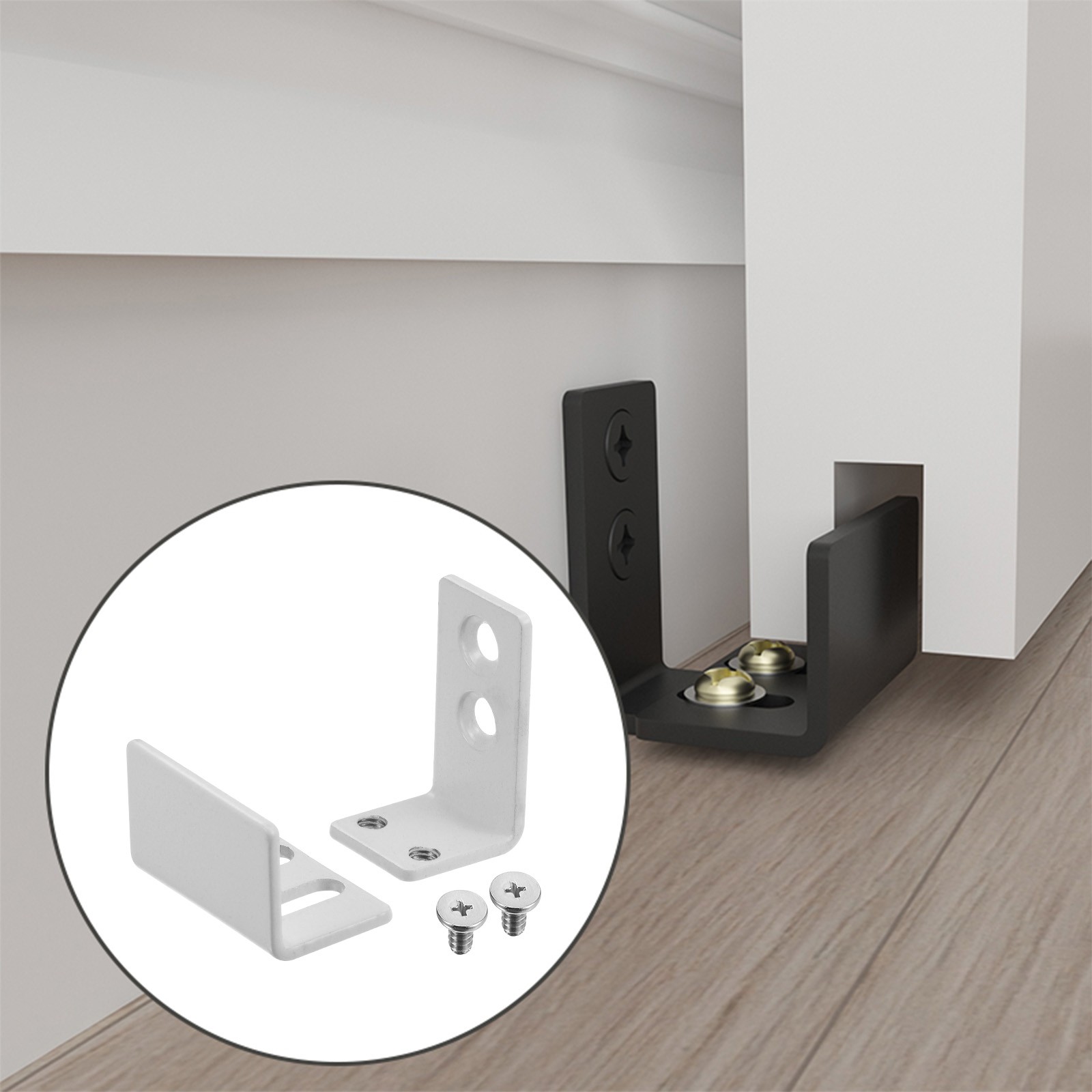 2 Set Sliding Barn Door Floor Guide Wall Mounted, Adjustable U Bracket, White