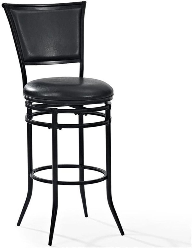 Rachel Bar Stool with Upholstered Seat and Back, Black with Black Cushion, 30-In