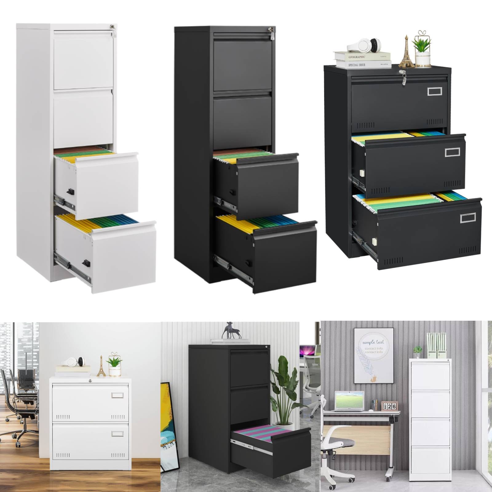 2/3/4 Drawer File Cabinet w/ Lock Metal Storage Cabinet Drawers for Home Office