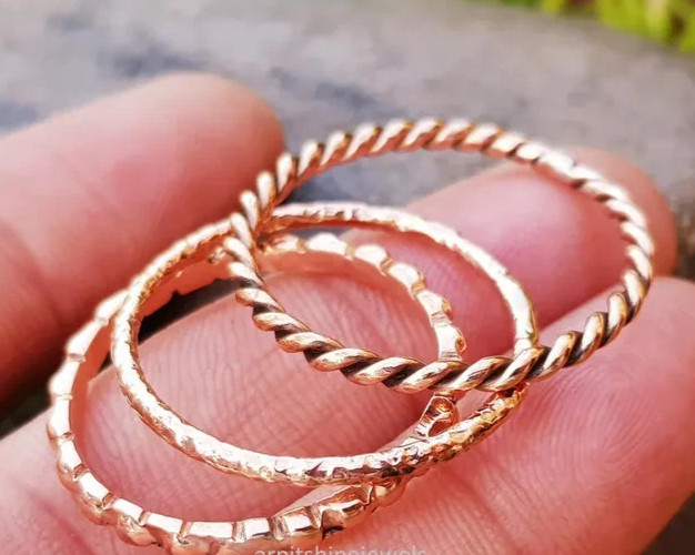 Solid Copper Minimalist Healing Handmade Unisex Ring, Stackable rings Set of 3