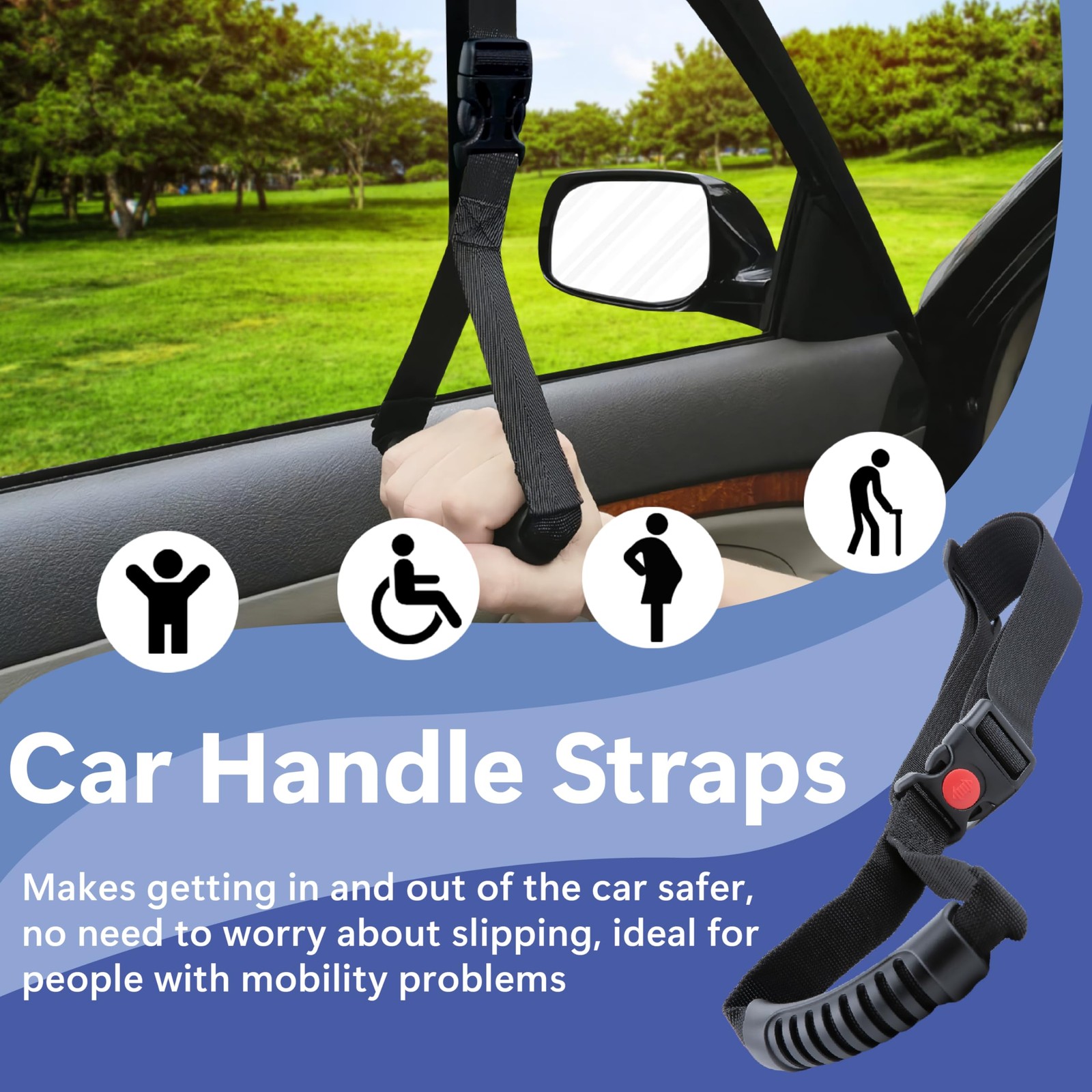 2 Pcs Car Adjustable Grab Handles Black Interior Assist Handle Accessories