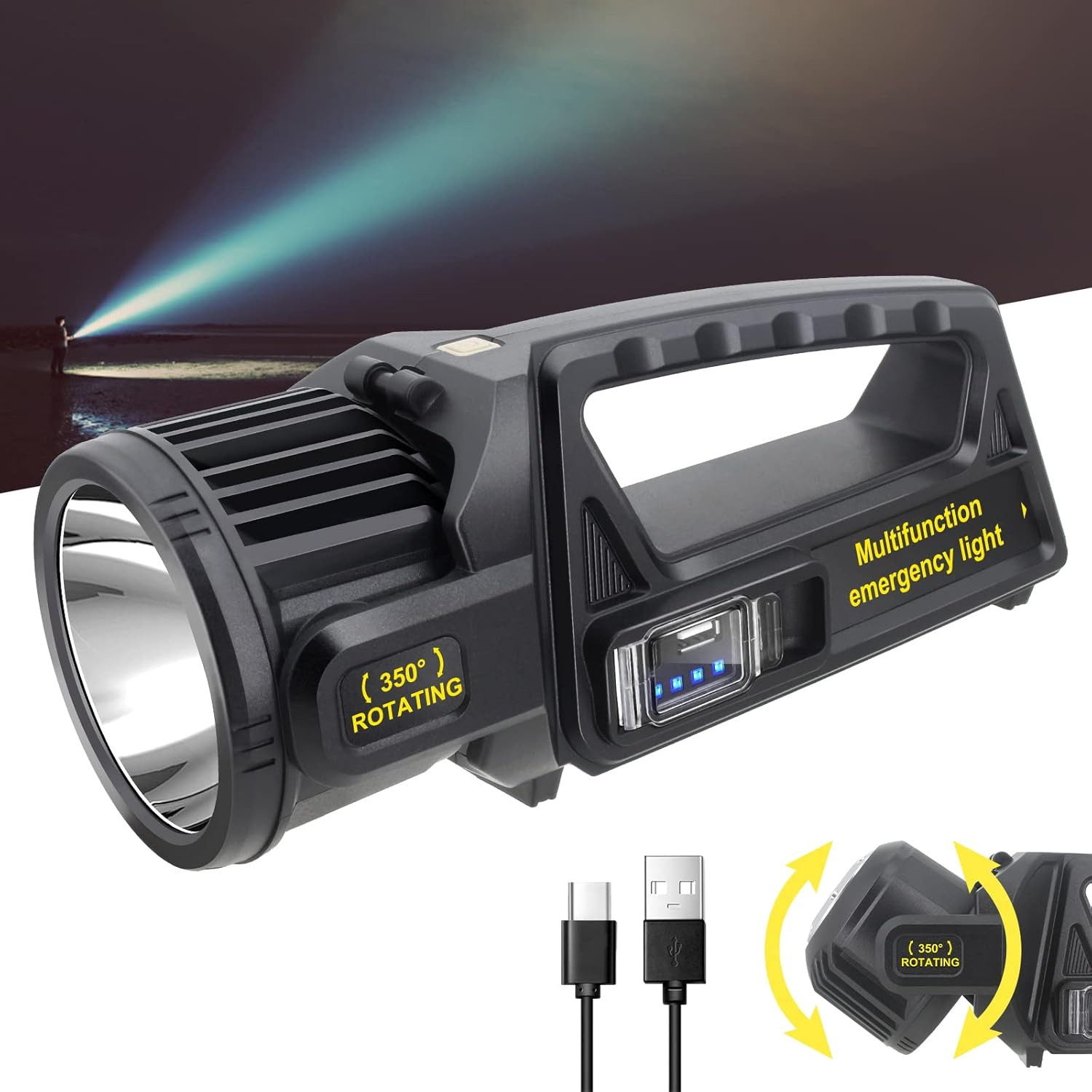 Spotlight 3000000 Lumens Rechargeable Led Spotlight Flashlight | Super Bright Sp
