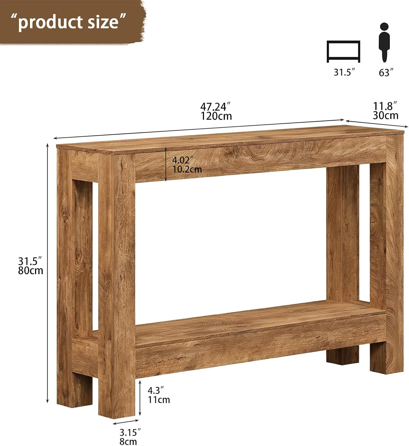 Farmhouse Console Table, 47 Inches Entryway Console Table, Wooden Rectangular So