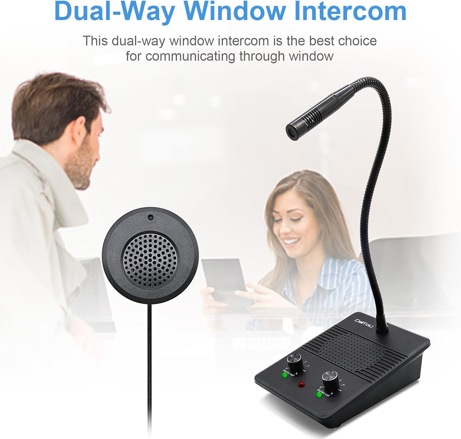 Window Speaker Intercom System,Dual Way Anti-Interference Intercommunication Mic