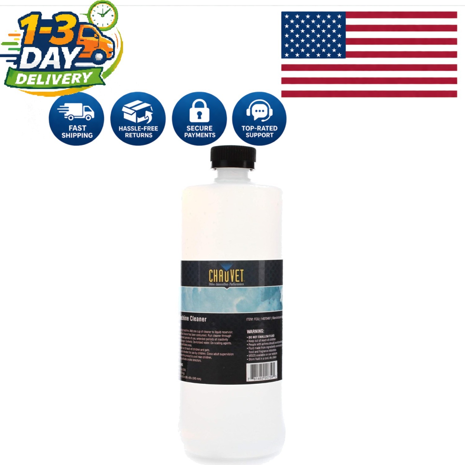 Chauvet Fog Machine Cleaner - 1 Quart Fluid for Enhanced Output & Longevity