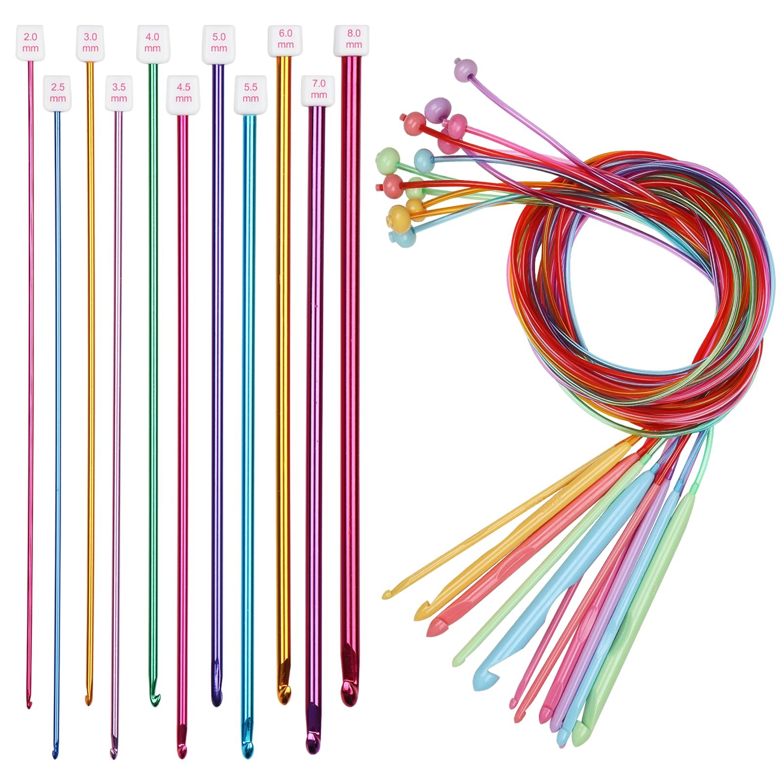 Tunisian Crochet Hooks Set with Cable, 11PCS Tunisian Crochet Hook 2-8 mm Alu...