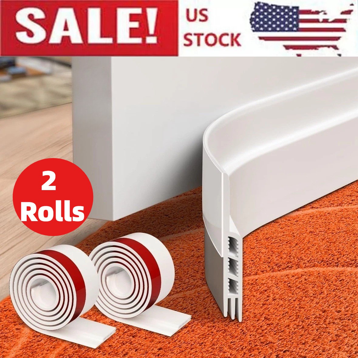 2 Under Door Sweep Weather Stripping Door Draft Stopper Blocker Strong Adhesive