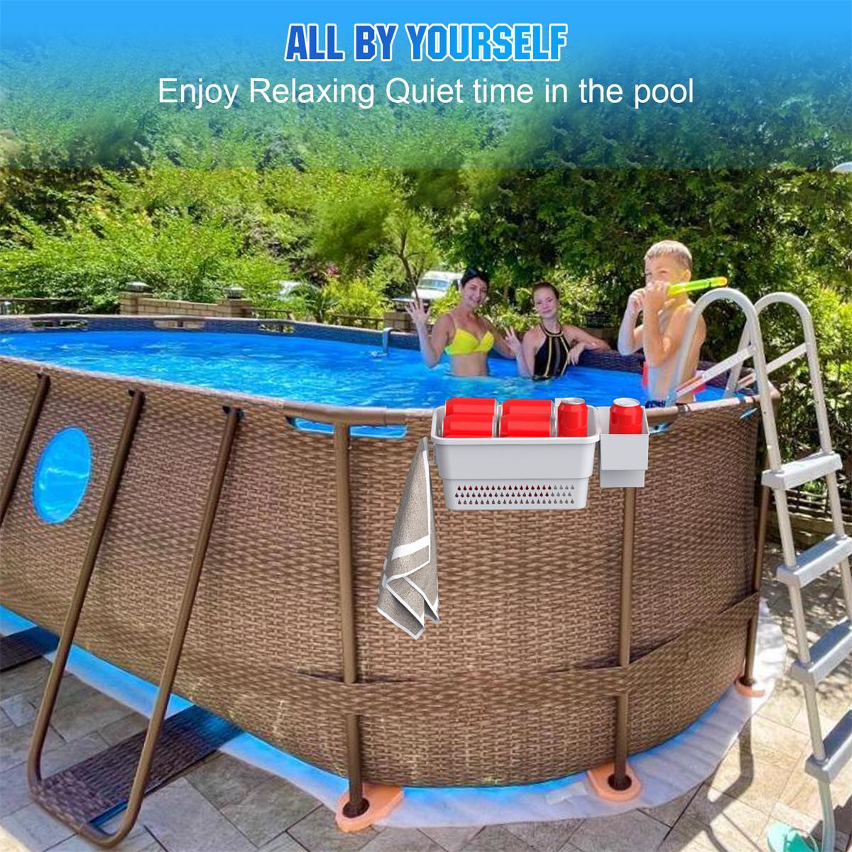 2 Pack Poolside Storage Basket with Cup Holder & Hooks for Above Ground Pool