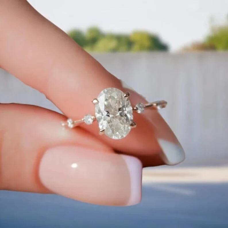 Lab-Created 2.80 Ct Oval Cut White Diamond Engagement Ring 14K Yellow Gold FN