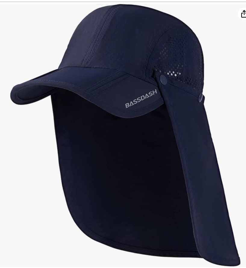 BASSDASH UPF 50+ Foldable Fishing Hat One Size, Blue With Brim