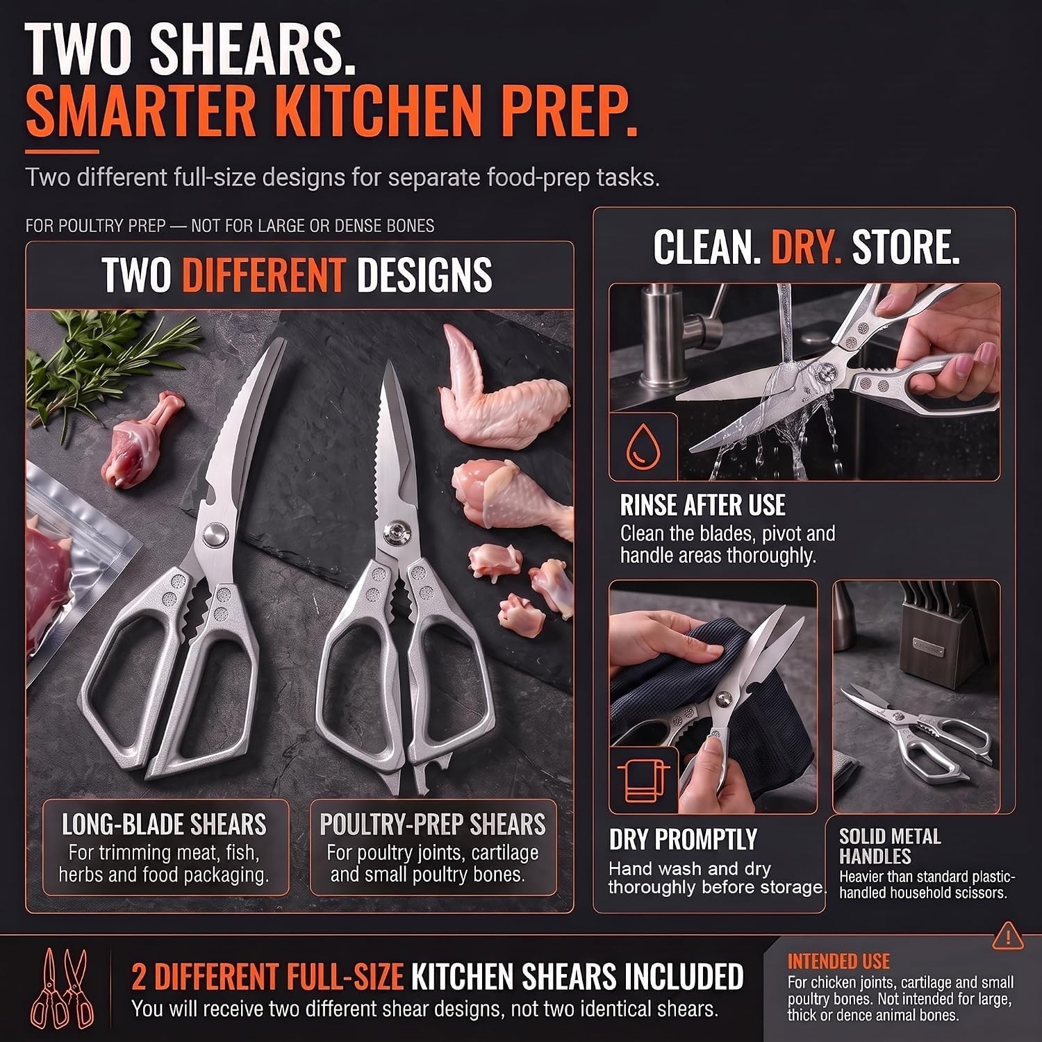 Heavy Duty Kitchen Shears for Bone Cutting, 2 Pack Ultra Sharp Poultry Scissors,