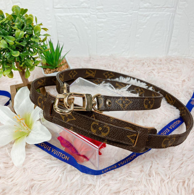 LOUIS VUITTON Monogram Shoulder Bag Strap pad Leather Brown 96cm Authentic