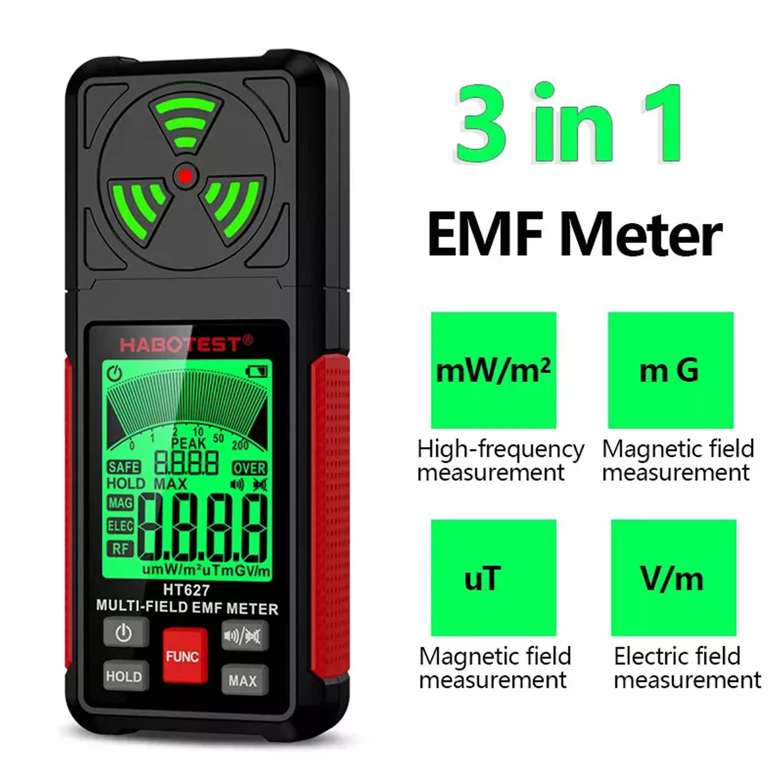 3 in 1 EMF Detector, High Precision EMF Meter, RF EF MF EMF Reader, Home Office